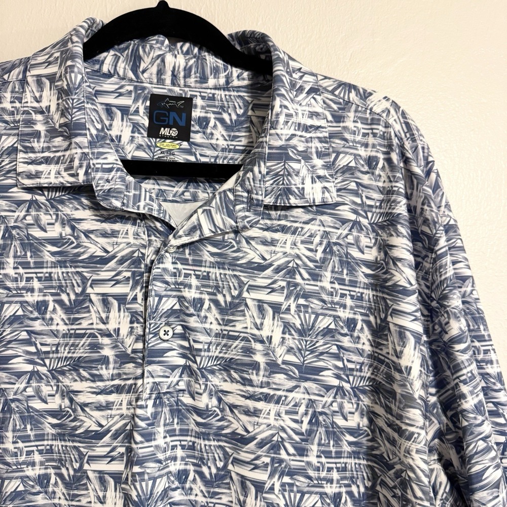 Greg Norman ML75 Polo Shirt Mens XL Blue Geometric Golf PlayDry Performance Top